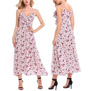 Ruffle Detail Faux Wrap Floral Maxi Dress NWT